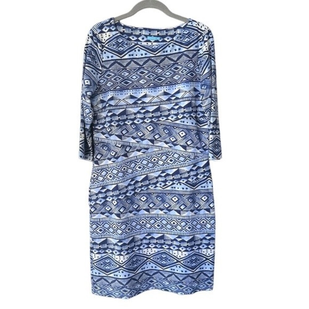 J. McLaughlin Geometric Catalyst Long Sleeve Dress Blue